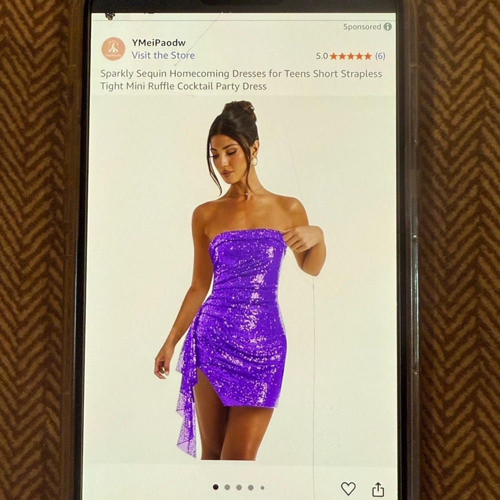 Purple Sequin Strapless Mini Dress